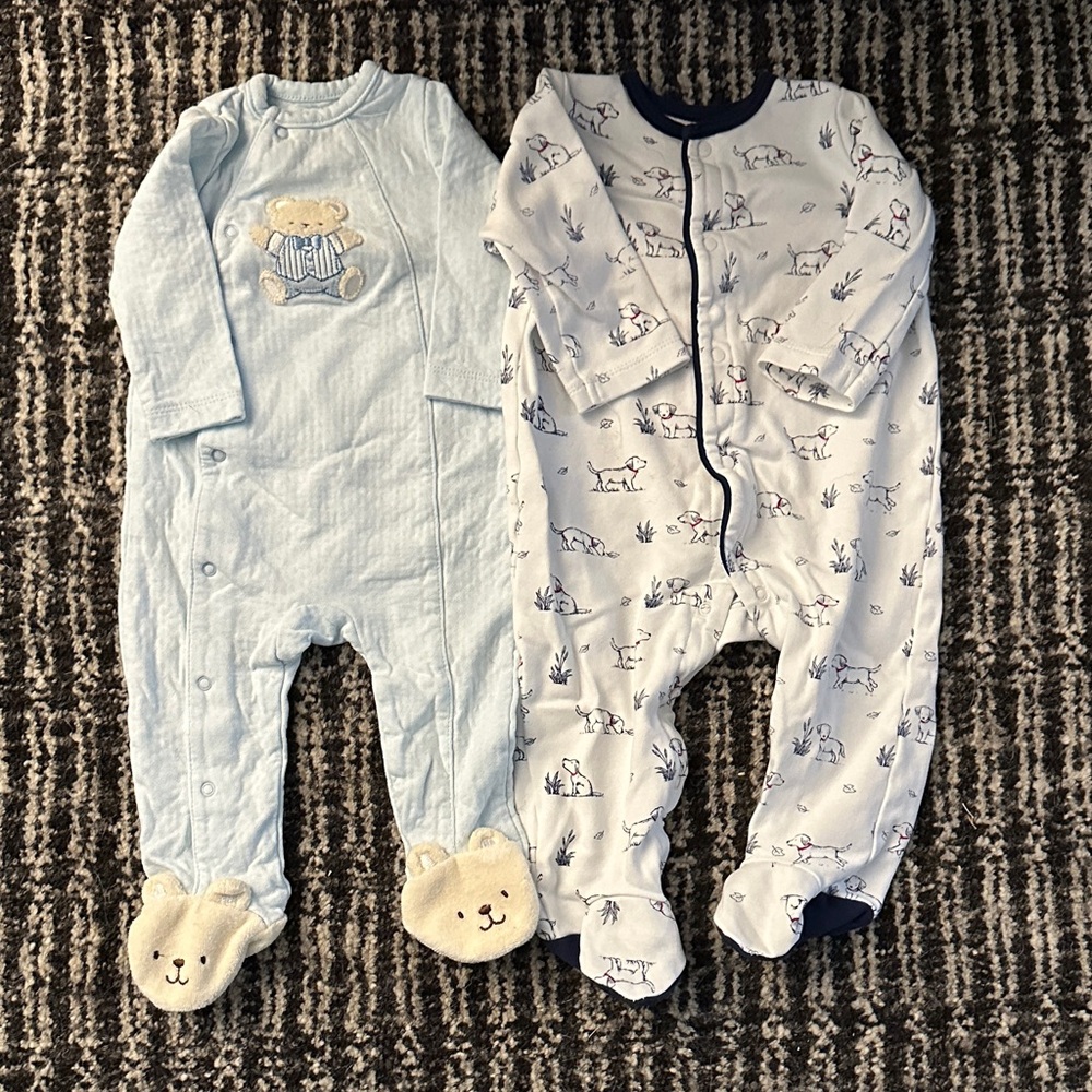 Little Me Light Blue and White Footies Set